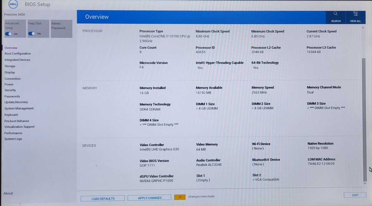 Dell Precision 3450 SFF, i7-10700 2.90GHz, 16GB DDR4, 512GB NVMe, P1000