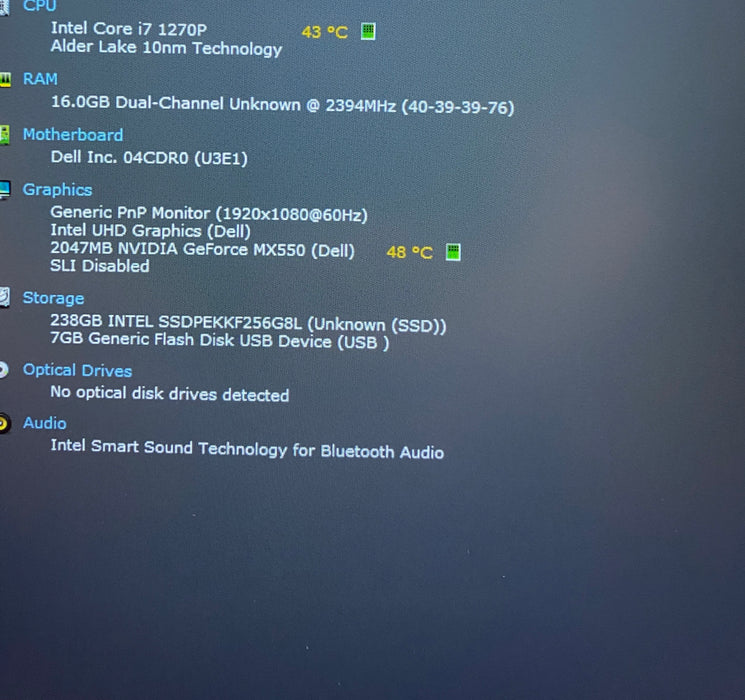 Dell Latitude 5431 i7-12700 GeForce MX550 16GB RAM 256GB SSD No Power Adapter