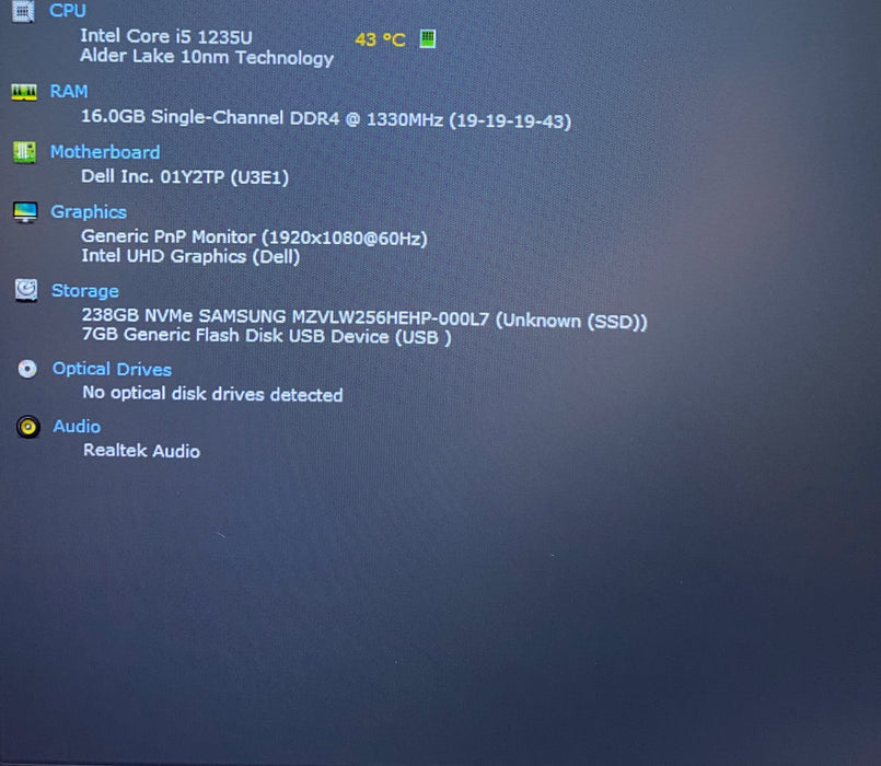 Dell Latitude 5430 Core i5-1235U 1.30GHz 16GB RAM 256GB SSD No Power Adapter