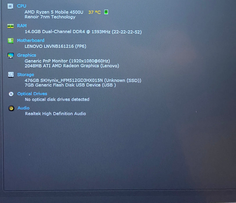 Lenovo ThinkBook 14 G2 ARE AMD Ryzen 5 4500U 16GB RAM 512GB SSD READ