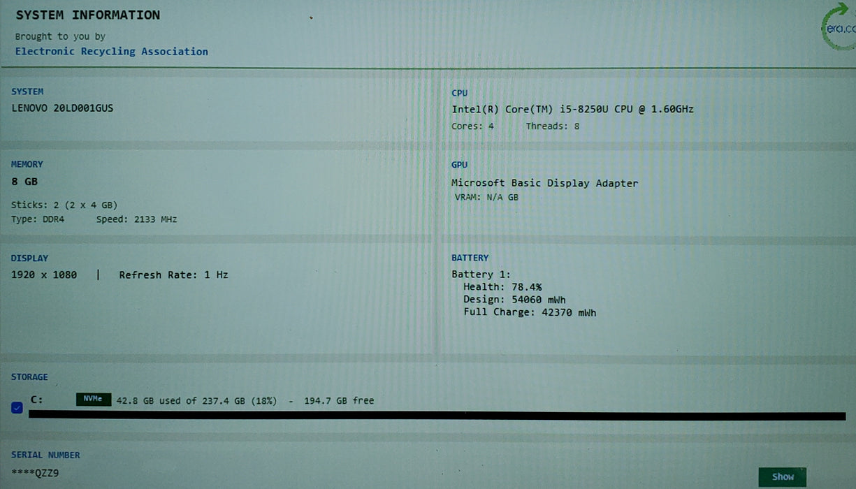 Lenovo ThinkPad X1 Yoga Gen 3 Core i5-8250U 8GB RAM 256GB SSD READ