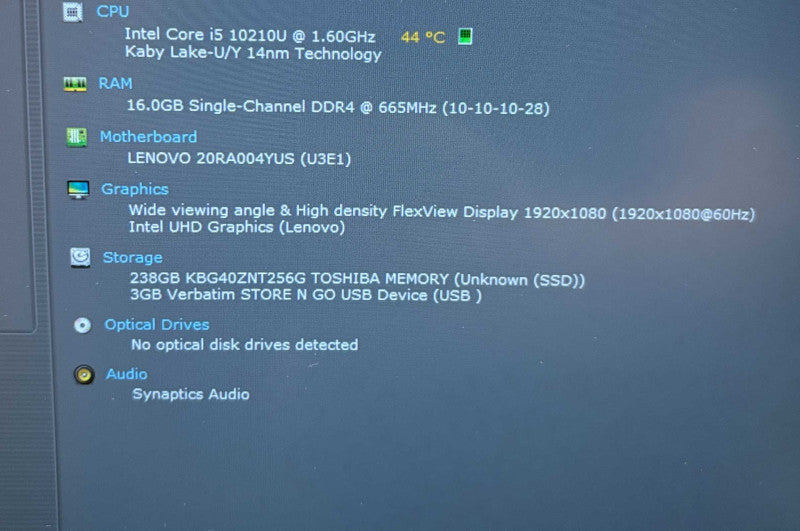 Lenovo thinkPad E14 Intel Core i5-10210U@1.6GHz 16GB RAM 56GB SSD  Lap200