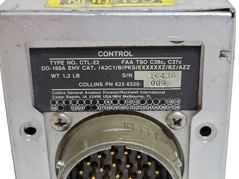 Collins CTL-22 VHF COMM Control 622-6520-009 READ