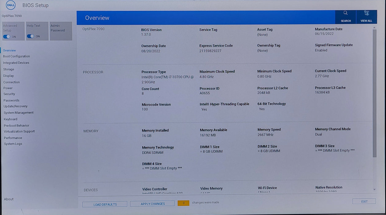 Dell Optiplex 7090 SFF, i7-10700 2.90GHz, 16GB DDR4, 256GB NVMe