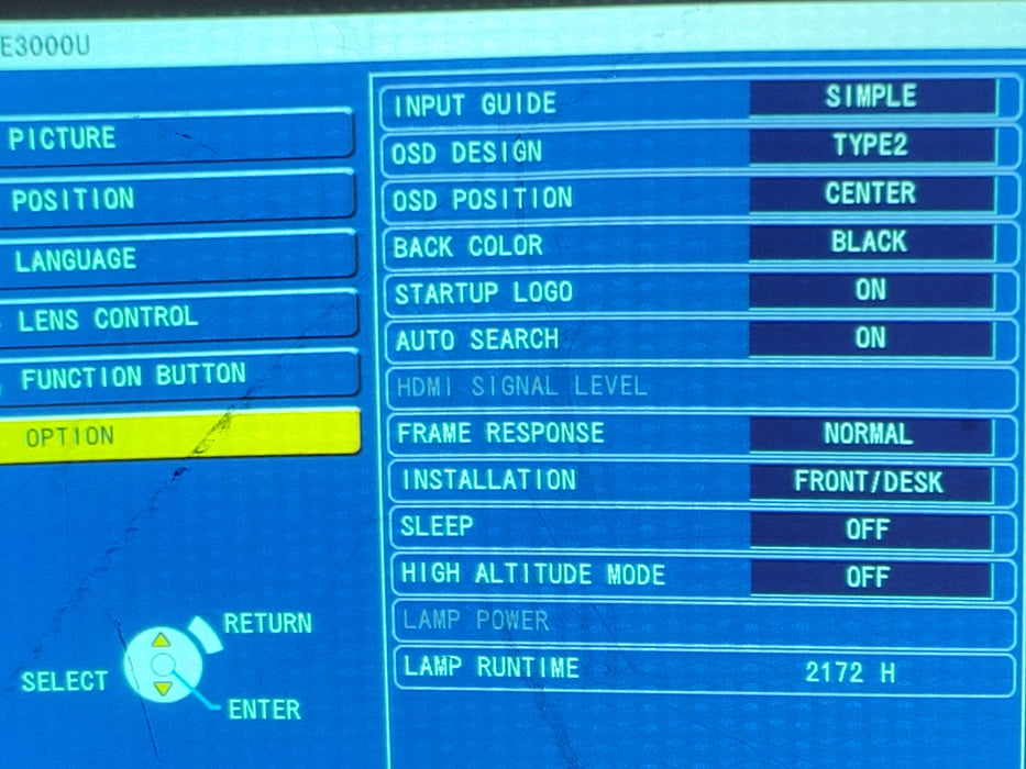 Panasonic PT-AE3000U LCD Projector 2172 Lamp Hours, No Remote