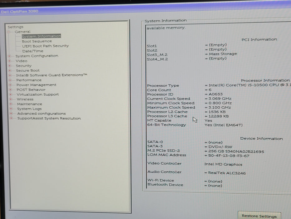 Dell OptiPlex 3080 SFF, Core i5-10500 3.10GHz, 8GB DDR4, 256GB NVMe