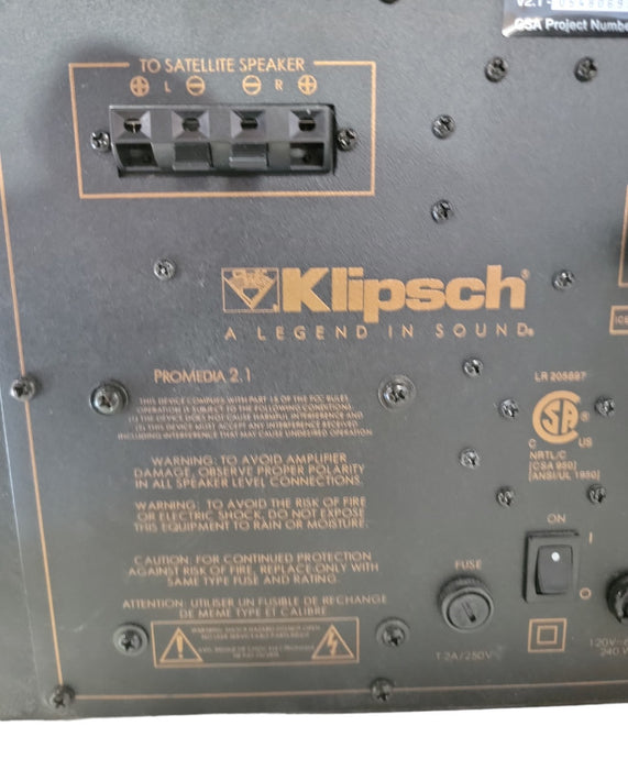 Klipsch Promedia 2.1 Sound System Subwoofer and Pair of  Speakers