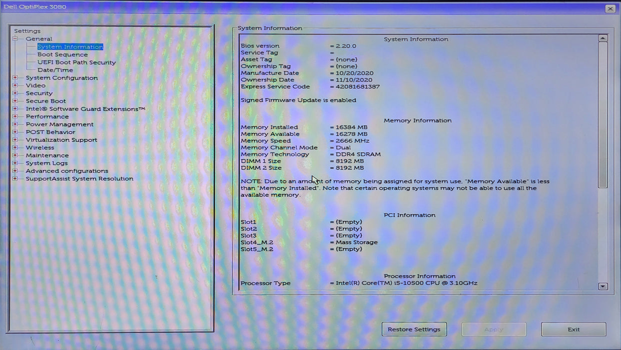 Dell OptiPlex 3080 Tower, i5-10500 3.10GHz, 16GB DDR4, 256GB NVMe