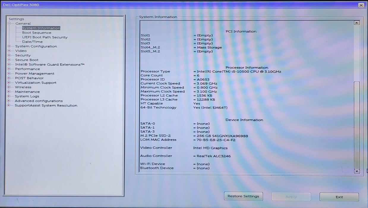 Dell OptiPlex 3080 Tower, i5-10500 3.10GHz, 16GB DDR4, 256GB NVMe