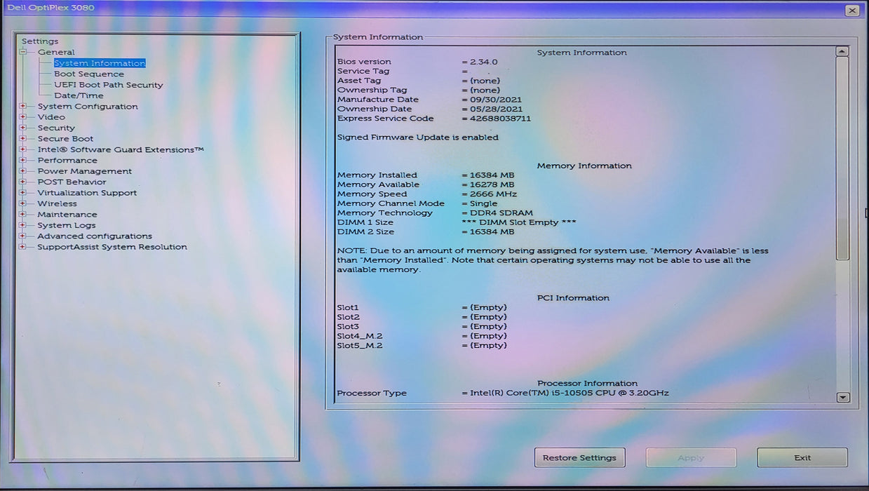 Dell OptiPlex 3080 Tower, i5-10505 3.20GHz, 16GB DDR4, 256GB NVMe