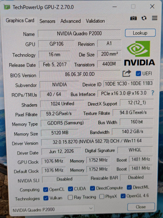 NVIDIA Quadro P2000 5GB GDDR5 Graphics Card | 4x DisplayPort