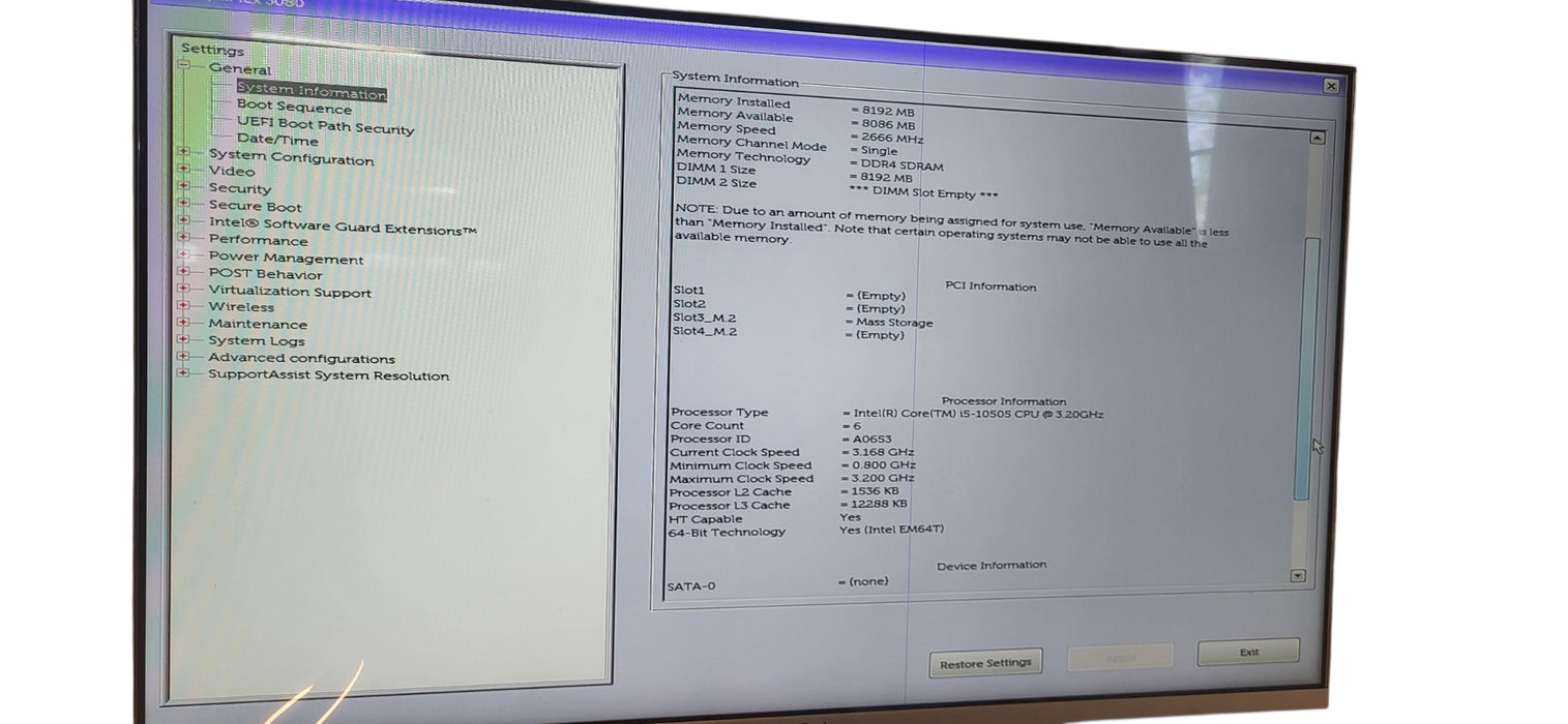 Dell OptiPlex 3080 SFF, Core i5-10505 CPU, 8GB DDR4, 256GB NVMe