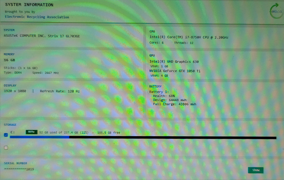 ASUS ROG STRIX SCAR GL703GE 17" i7-8750H 16GB DDR4 GTX 1050 Ti 256GB NVMe READ