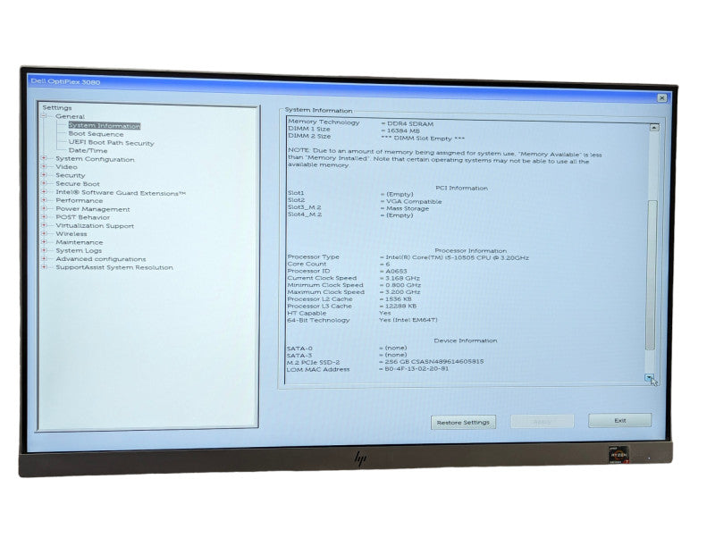 DELL OptiPlex 3080 Intel Core i5-10505 @ 3.20GHz, 16GB RAM & 256GB NVMe -