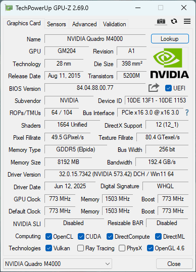 Nvidia Quadro M4000 8GB GDDR5 Graphics Card *Qty*