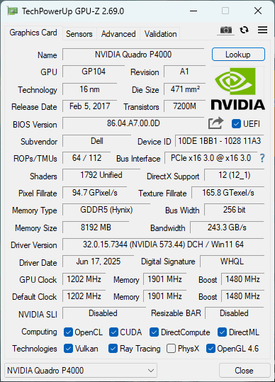 Nvidia Quadro P4000 8GB GDDR5 Graphics Card *Qty*