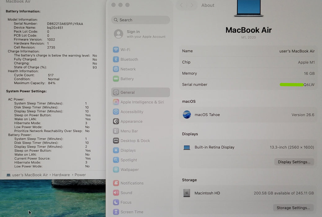 Apple MacBook Air 13" 2020 A2337 M1 16GB RAM 256GB SSD READ No Adapter
