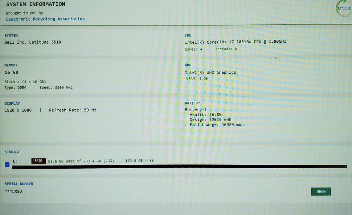 Dell Latitude 3510 Core i7-10510u 1.80GHz 16GB RAM 256GB SSD