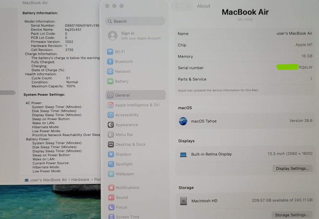 Apple MacBook Air 13" 2020 A2337 M1 16GB RAM 256GB SSD NO ADAPTER READ