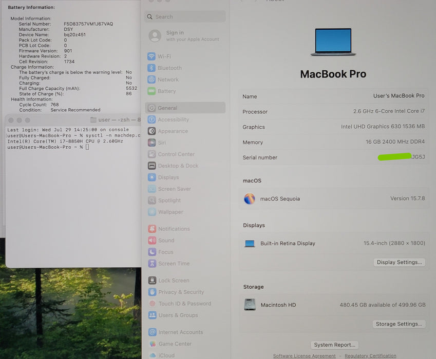 Apple MacBook Pro 2018 15" A1990 i7-8850H 16GB RAM 500GB SSD NO ADAPTER READ