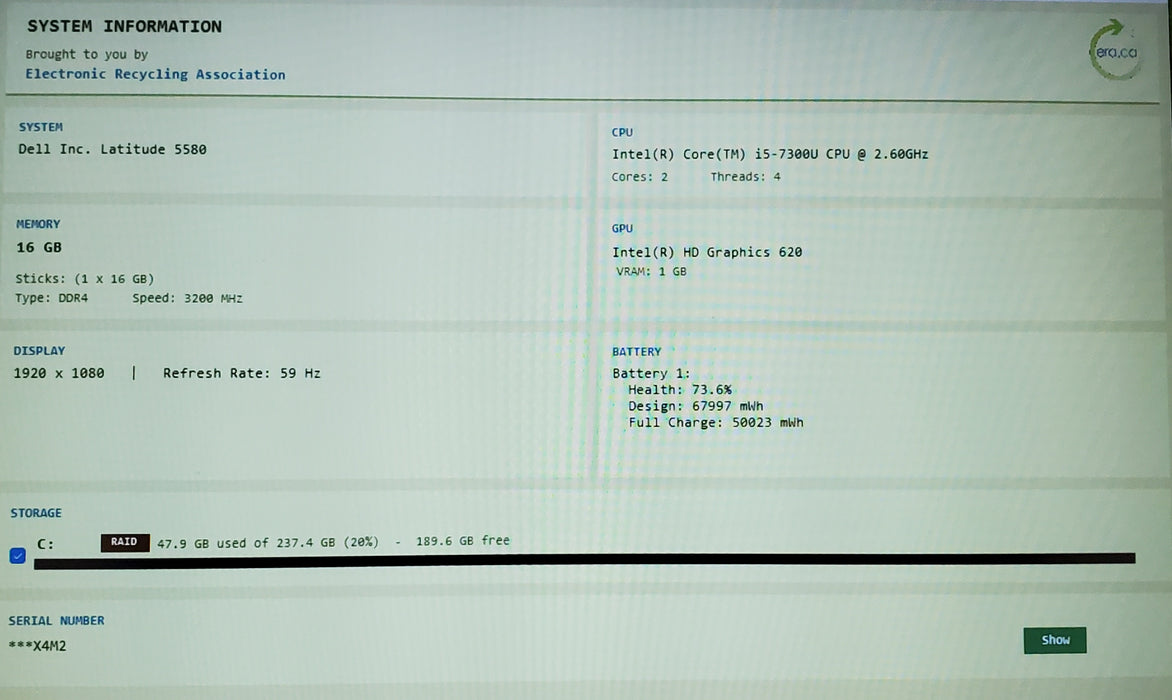 Dell Latitude 5580 15" Laptop Intel Core i5-7300U 16GB RAM 256GB SSD