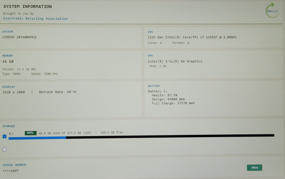 Lenovo ThinkPad E14 Gen 2 14" i7-1165G7 16GB DDR4 256GB NVMe
