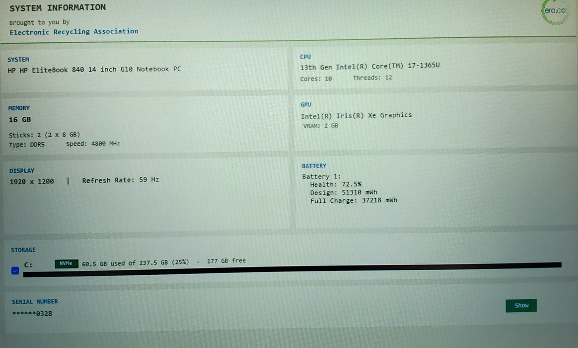 HP EliteBook 840 14" G10 Core i7-1365U 16GB RAM 256GB SSD READ
