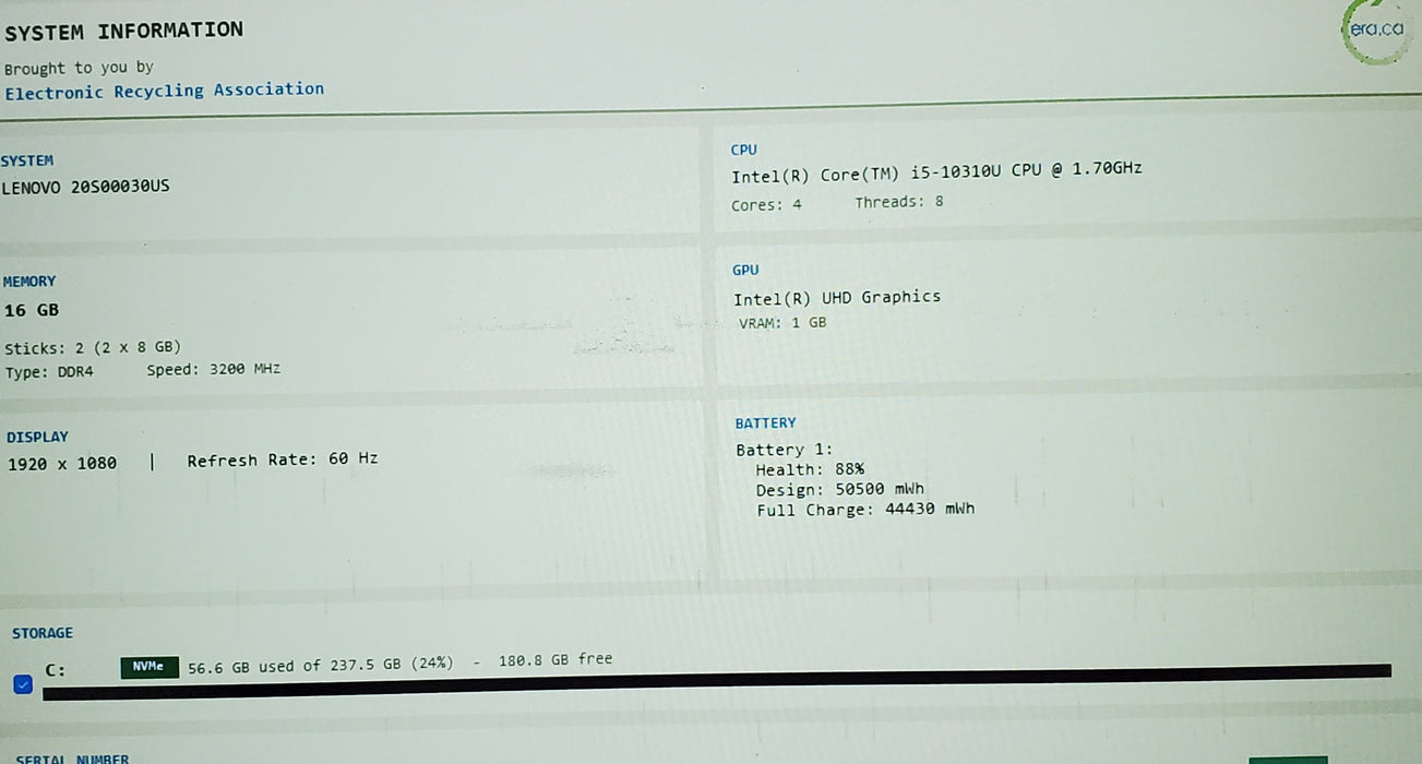 Lenovo ThinkPad T14 Gen 1 i5-10310U 16GB RAM 256GB SSD READ