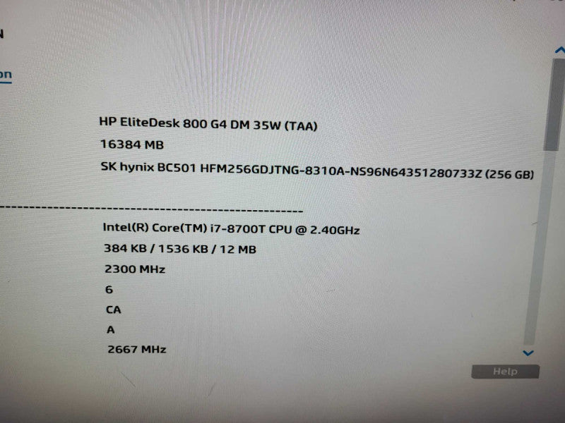 HP EliteDesk 800 G4 USFF i7-8700T @ 2.40GHz 16GB DDR4 256GB Nvme, WiFi READ $