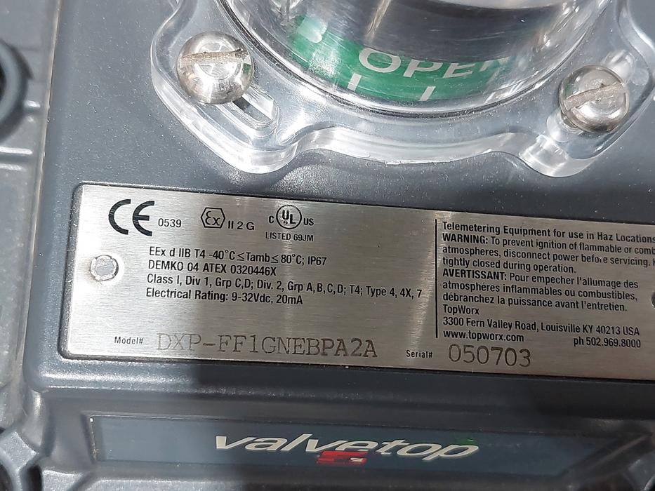 ValveTop TopWorx DVC-FF Model: DXP-FF1GNEBPA2A Control Valve