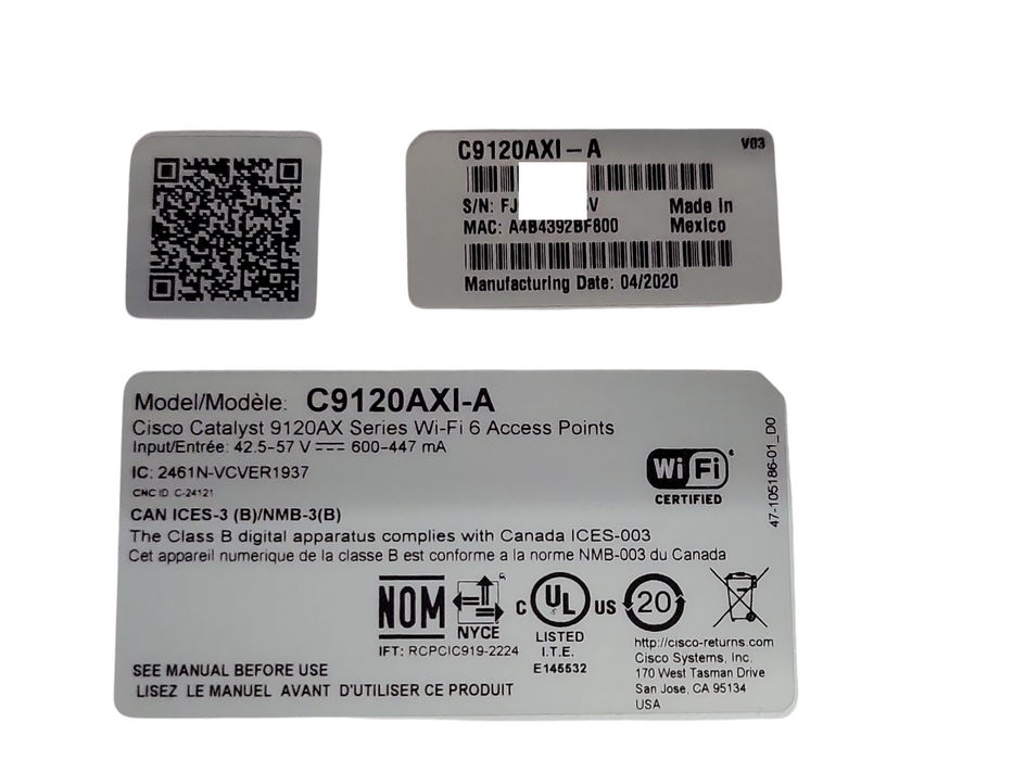 CISCO C9120AXI-A Wi-Fi 6 Wireless Access Point w Mounting Kit