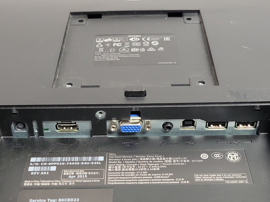 Dell S2715Ht 27" FHD 1080P LED Backlit IPS LCD Monitor - No Stand, READ