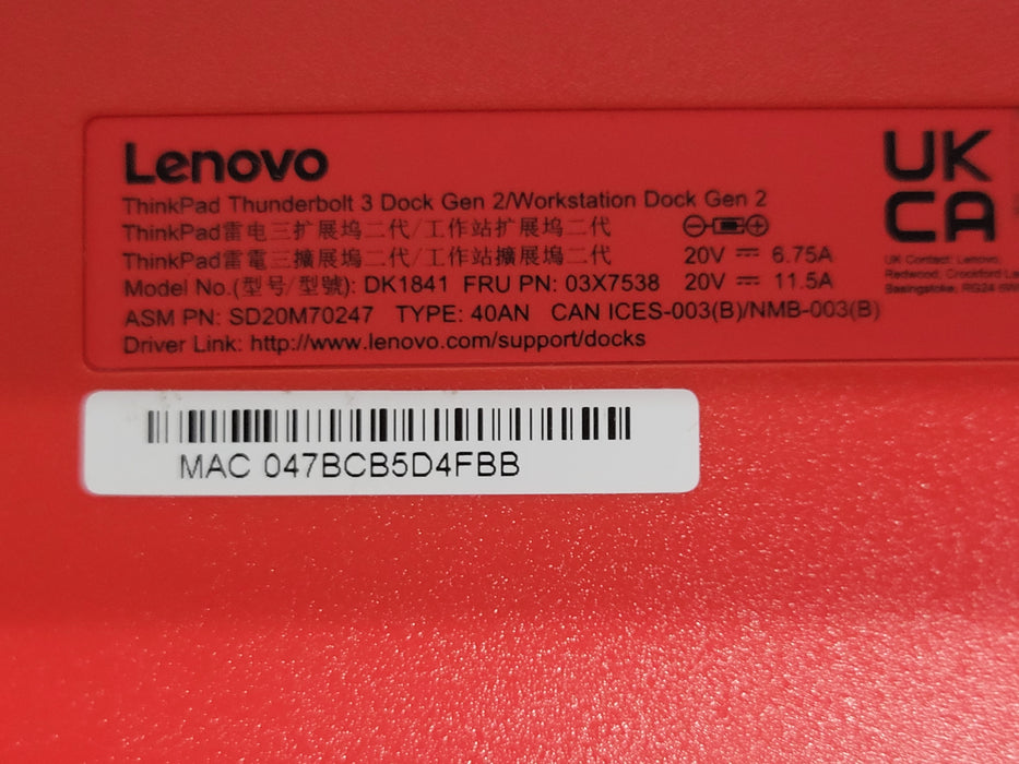 Lenovo ThinkPad Thunderbolt 3 Dock Gen 2/Workstation Dock Gen 2 DK1841 40AN