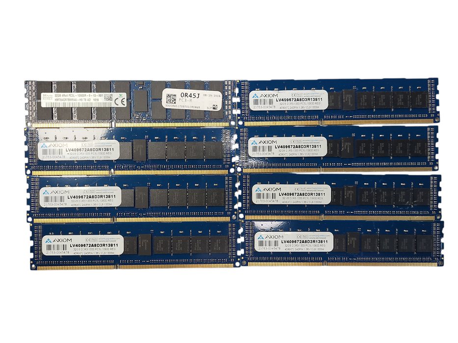 Lot of 8x Axiom/SK Hynix 32GB DDR3-1333 PC3L-10600R Server Memory