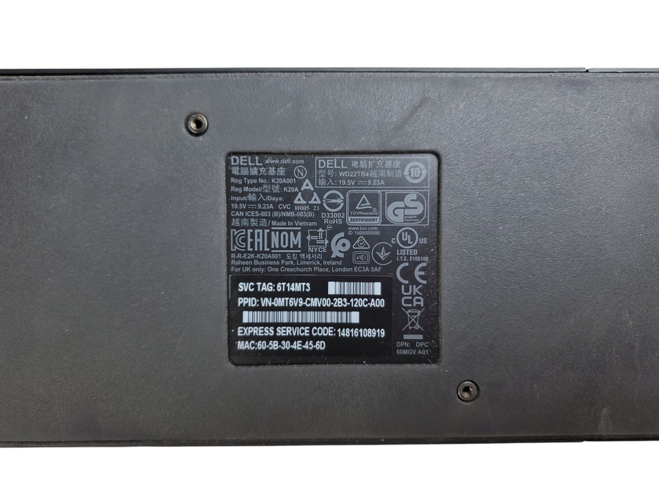 Dell WD22TB4 K20A001 Thunderbolt 4 Docking Station w/ 180w Adapter
