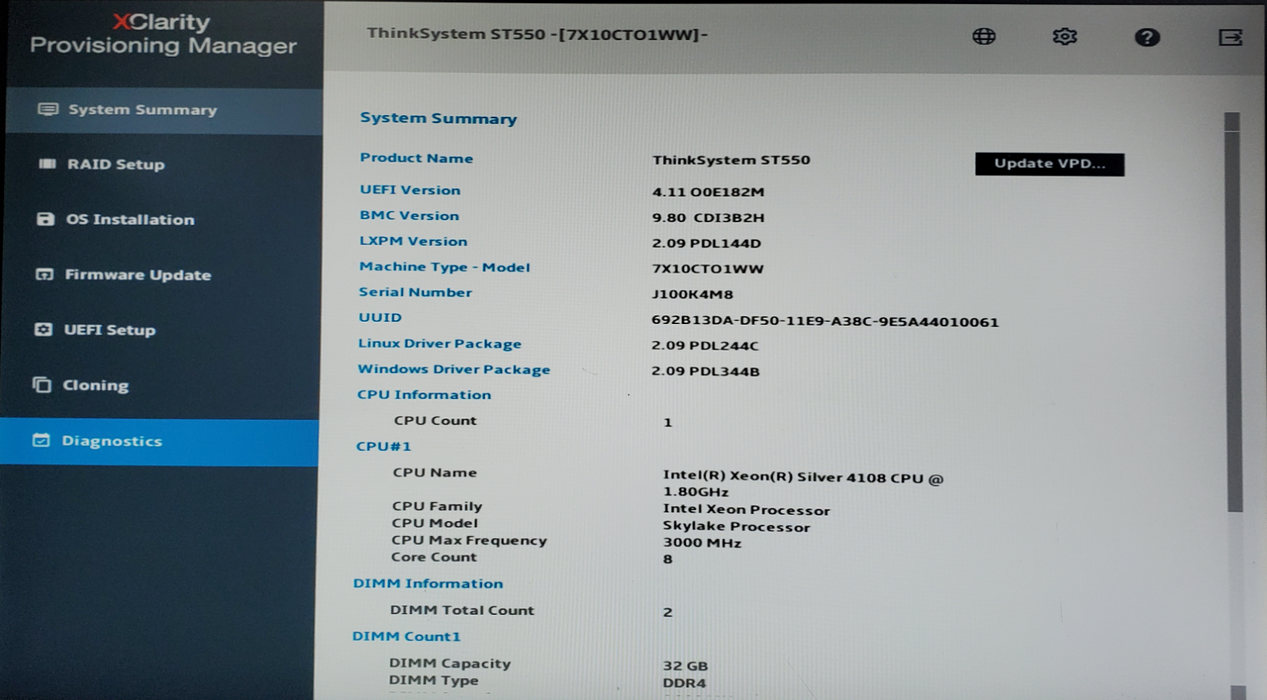 Lenovo ThinkSystem ST550 - 1x Xeon Silver 4108, 64GB DDR4, 930-8i - No HDD