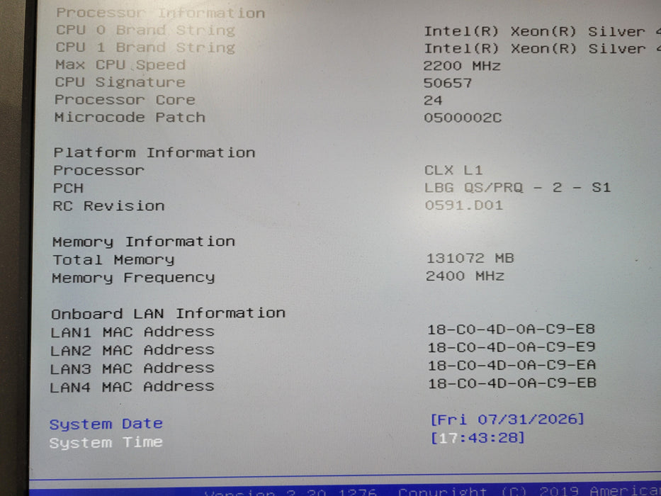 Datto S4E24 Blade 2U - 2x Intel Xeon 4214 CPU - 128GB RAM NO HDD