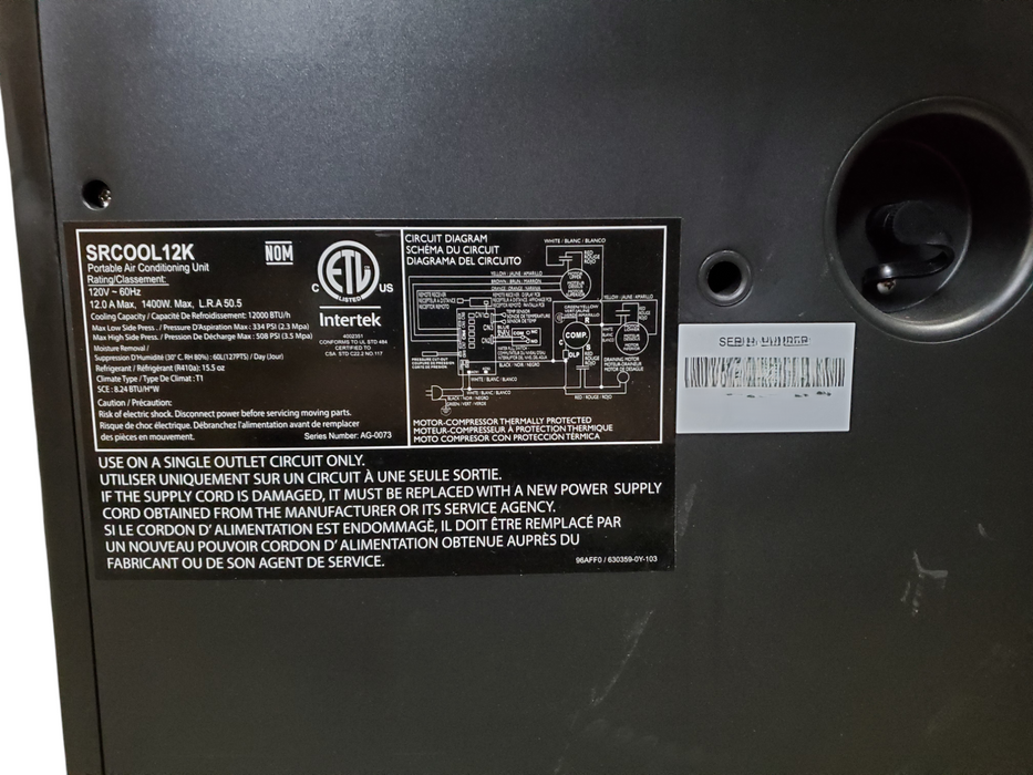 Tripp Lite SRCOOL12K Portable Air Conditioning Unit *READ*