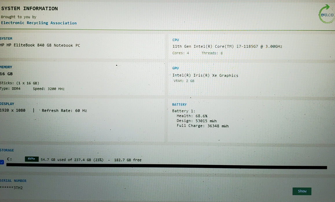 HP EliteBook 840 G8 14" i7-1185G7 16GB DDR4 256GB NVMe READ