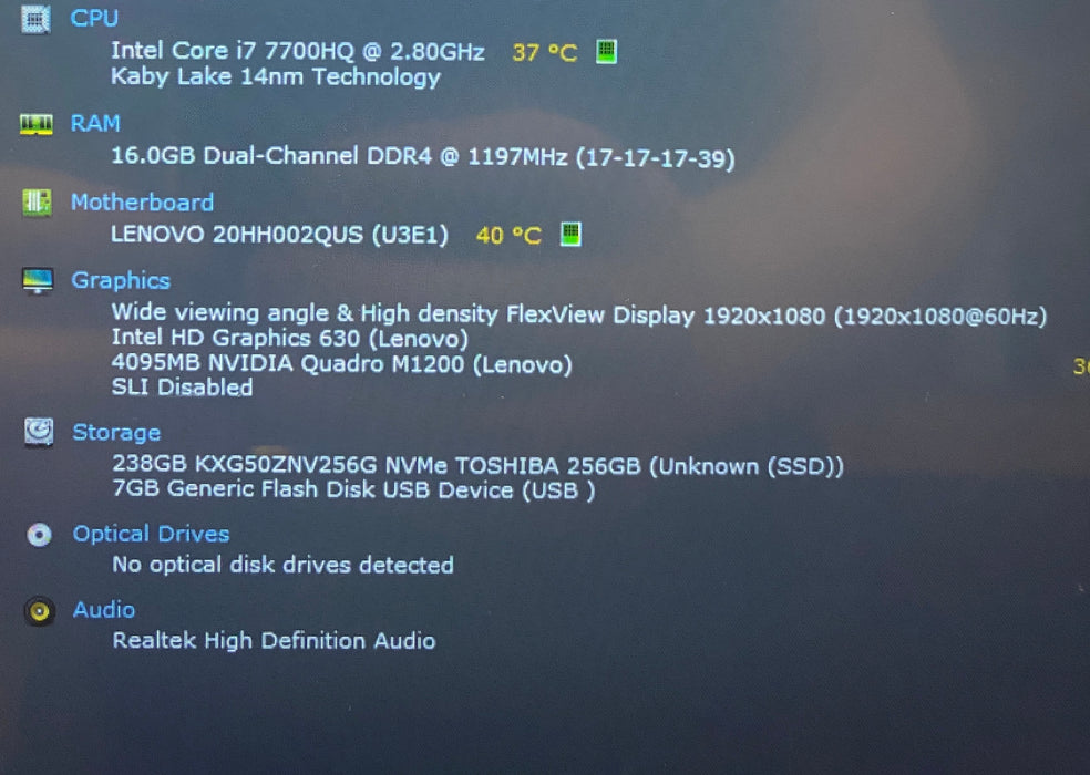 Lenovo ThinkPad P51 TOUCH i7-7700HQ QUADRO M1200 4GB GPU 16GB RAM 256GB SSD READ