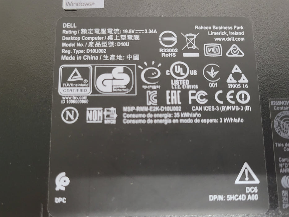 Dell OptiPlex 5050 Micro PC, Core i5-7500T 2.70Ghz 8GB DDR4 256GB SSD