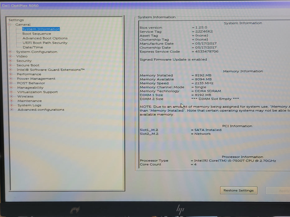 Dell OptiPlex 5050 Micro PC, Core i5-7500T 2.70Ghz 8GB DDR4 256GB SSD