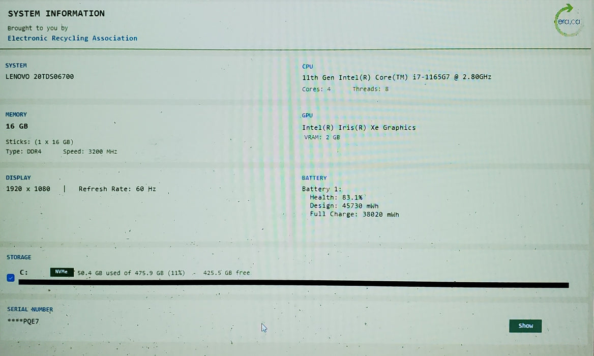 Lenovo ThinkPad E15 Gen 2 TOUCH i7-1165G7 2.80GHz 16GB RAM 256GB SSD READ