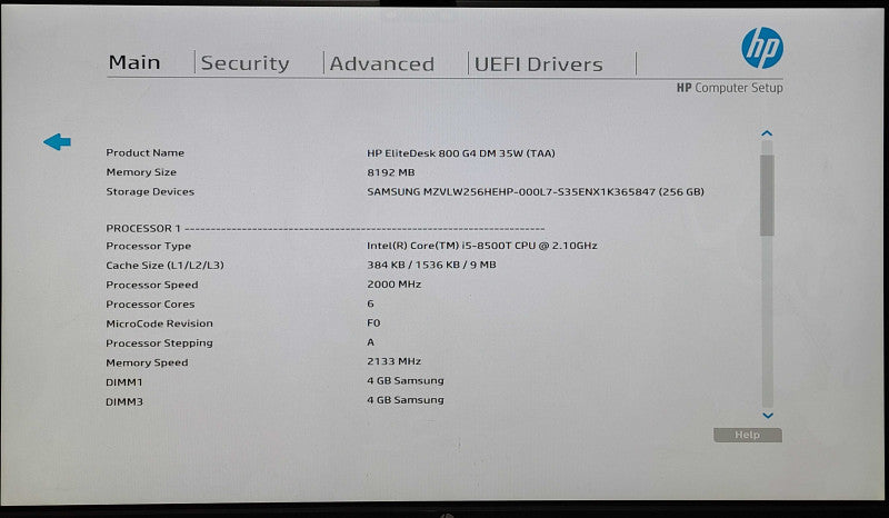 HP EliteDesk 800 G4 DM, i5-8500T 2.1GHz 6C, 8GB DDR4, 256GB Nvme, WiFi w/ PWR QJ