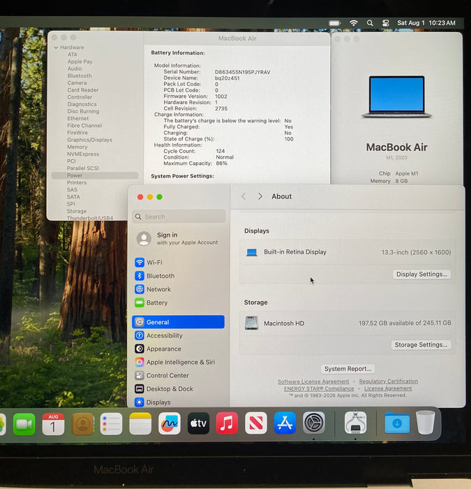 Apple MacBook Air 13" M1 2020 8GB RAM 256GB SSD No Power Adapter