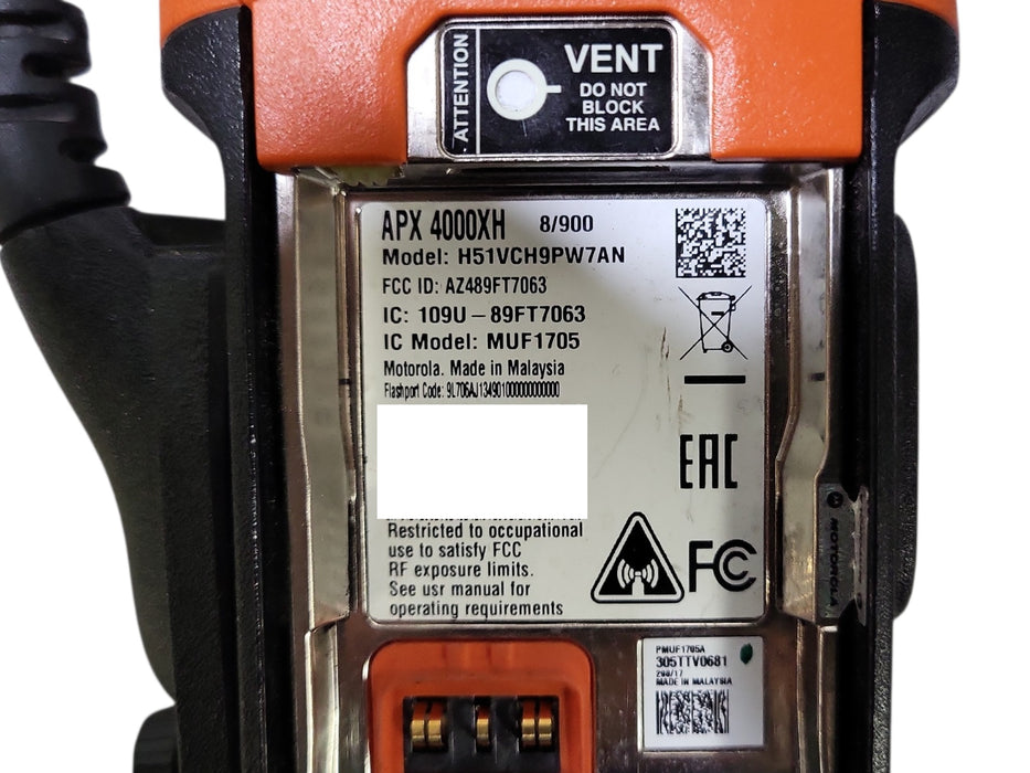 Motorola APX 4000XH H51VCH9PW7AN 800/900MHz P25 Portable Radio, READ