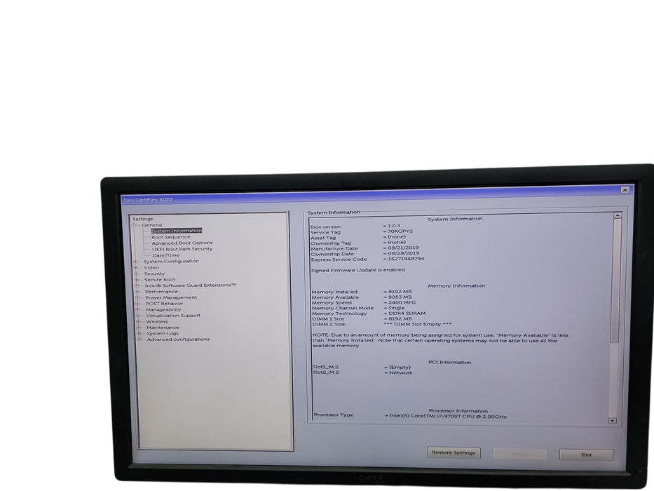 Dell Optiplex 5070 Micro i7 - 9700T @ 2.00GHz 8GHz DDR4 Ram No HDD
