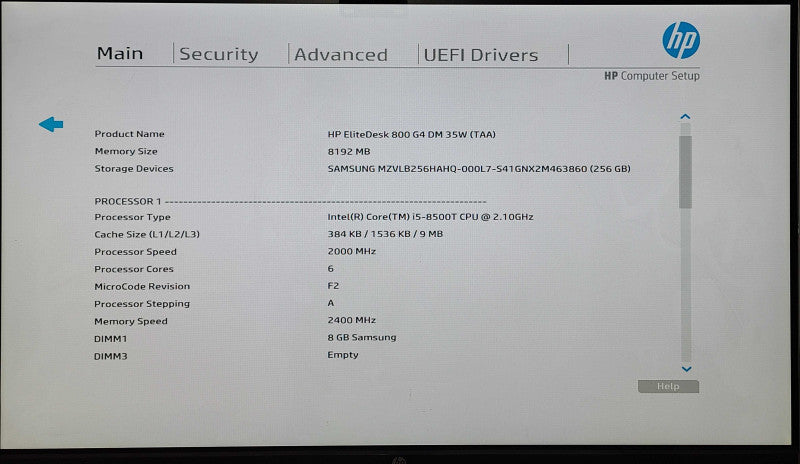 HP EliteDesk 800 G4 DM, i5-8500T 2.1GHz 6C, 8GB DDR4, 256GB Nvme, WiFi, SEE J