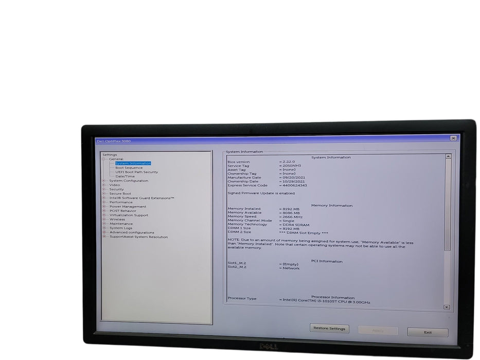 Dell Optiplex 3080 Micro i3 - 10105T @ 3.00GHz 8GB DDR4 Ram No HDD