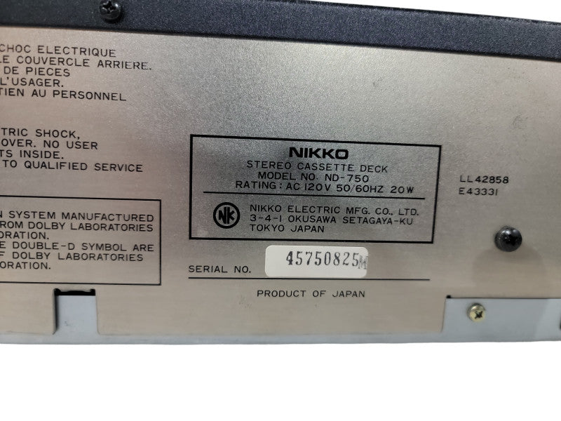 VINTAGE NIKKO ND-750 STEREO CASSETTE DECK